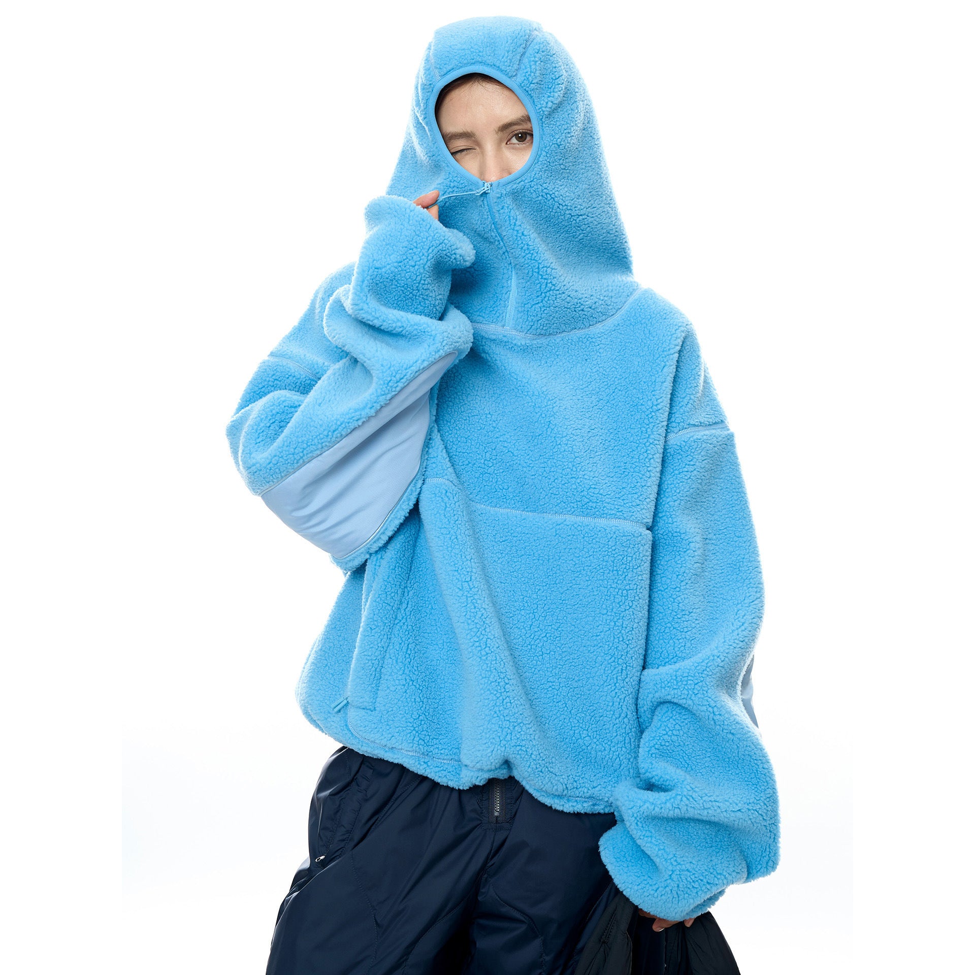 Casual Wind-proof Cap Lamb Wool Sweatshirt Thick Warm Profile Top